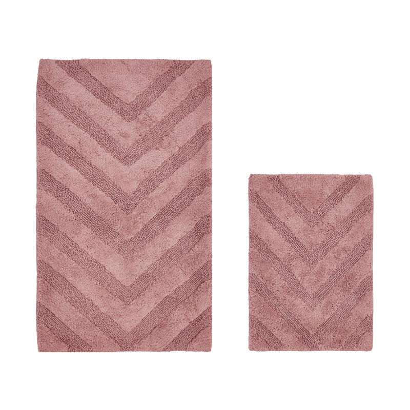 Annaclara Premium 100% Cotton 2 Piece Bath Rug Sets with Non-Slip Backing, Machine Washable, Luxurious Chervon Pattern Super Absorbent & Tufted Weave Bath Mat for Bathroom, Shower, and Tub