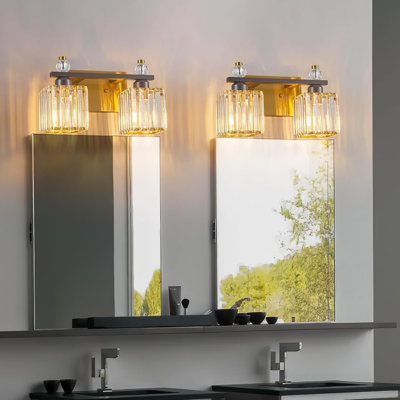 Modern Bathroom Vanity Light Fixture With Crystal Shade, Gold Brushed Brass Finish, And Black Arm For Elegant Bathroom Lighting