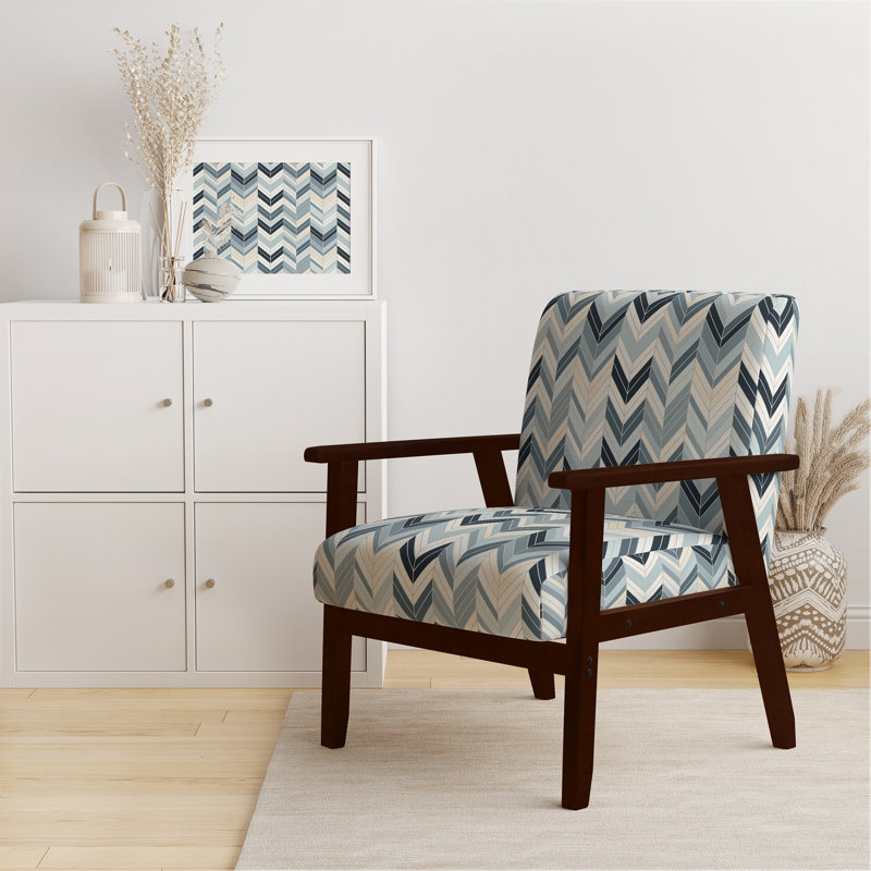 Cantina 23'' Wide Armchair, Blue/Black/White Polyester, Brown Square Arms