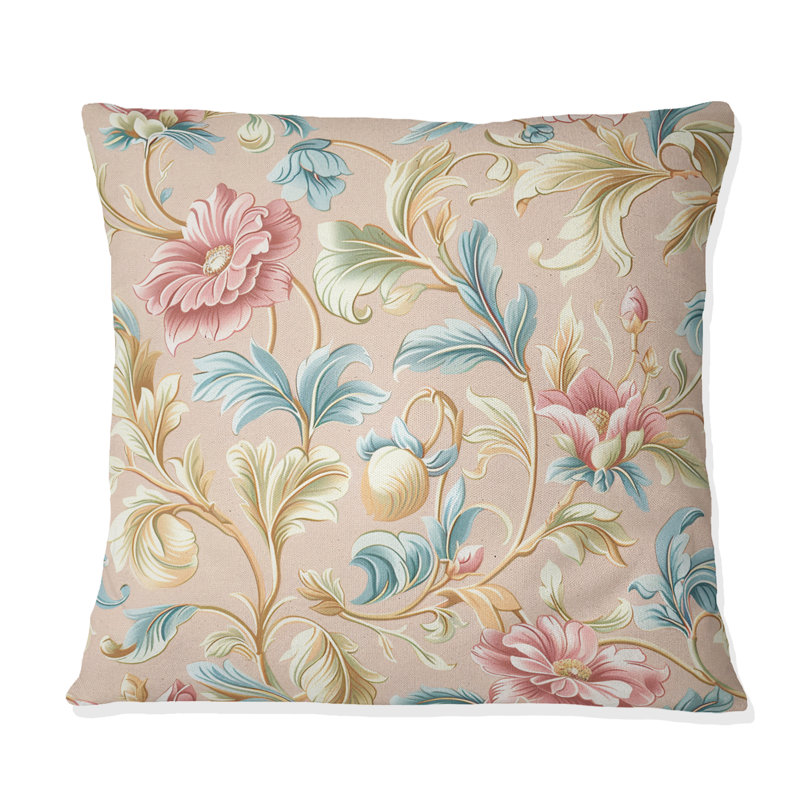Coussin Boho rose, rose et bleu, H 16 po x l 16 po, Carrée
