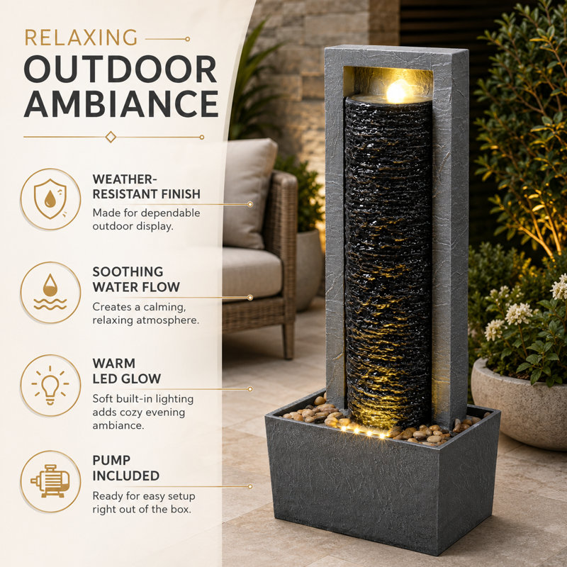 Waterfall Fountain with Lights, Black