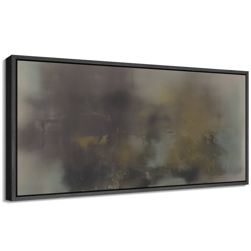 «Moody Neutral Abstract Landscape in Grey Blue and Ochre Tones», reproduction d'art sur toile encadrée, Noir