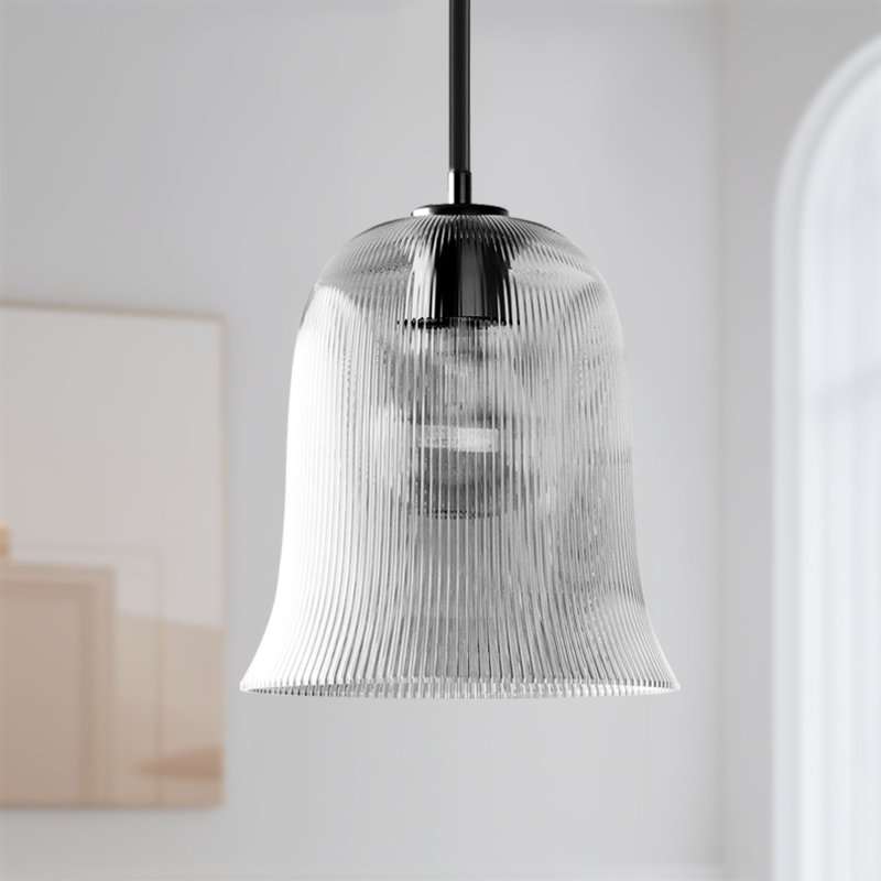1-light Metal & Glass Modern Bell Adjustable Rod Single Black Pendant Light for kitchen island., Matte Black