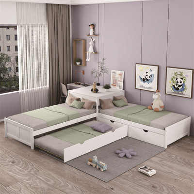 Twin L-shaped Platform Storage Bed