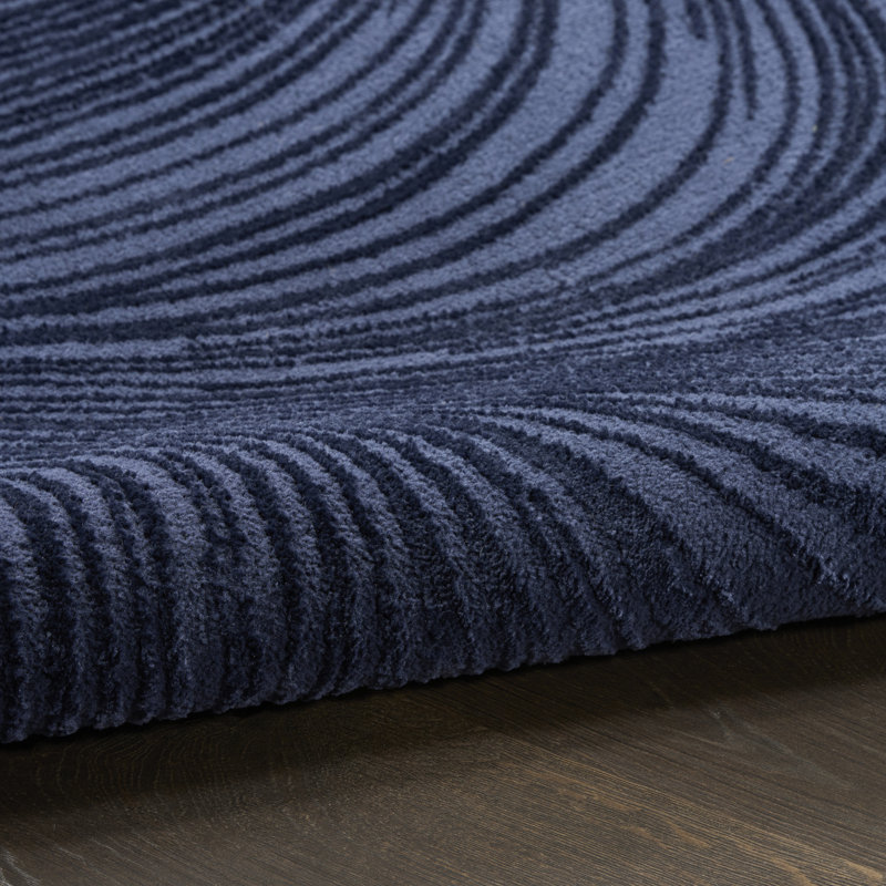 Central Park West Power Loom Polyester Abstract Area Rug in Ivory/Cream, Navy, Rectangle 6' x 9'