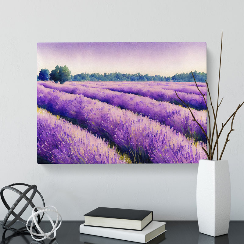 Lavender Field Watercolour Vol.1 - Wrapped Canvas, 35cm H x 50cm W x 3cm D