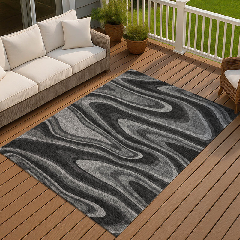 Machine Washable Indoor/Outdoor Chantille ACN2493 Abstract Rug, 2'6" x 3'10", Black