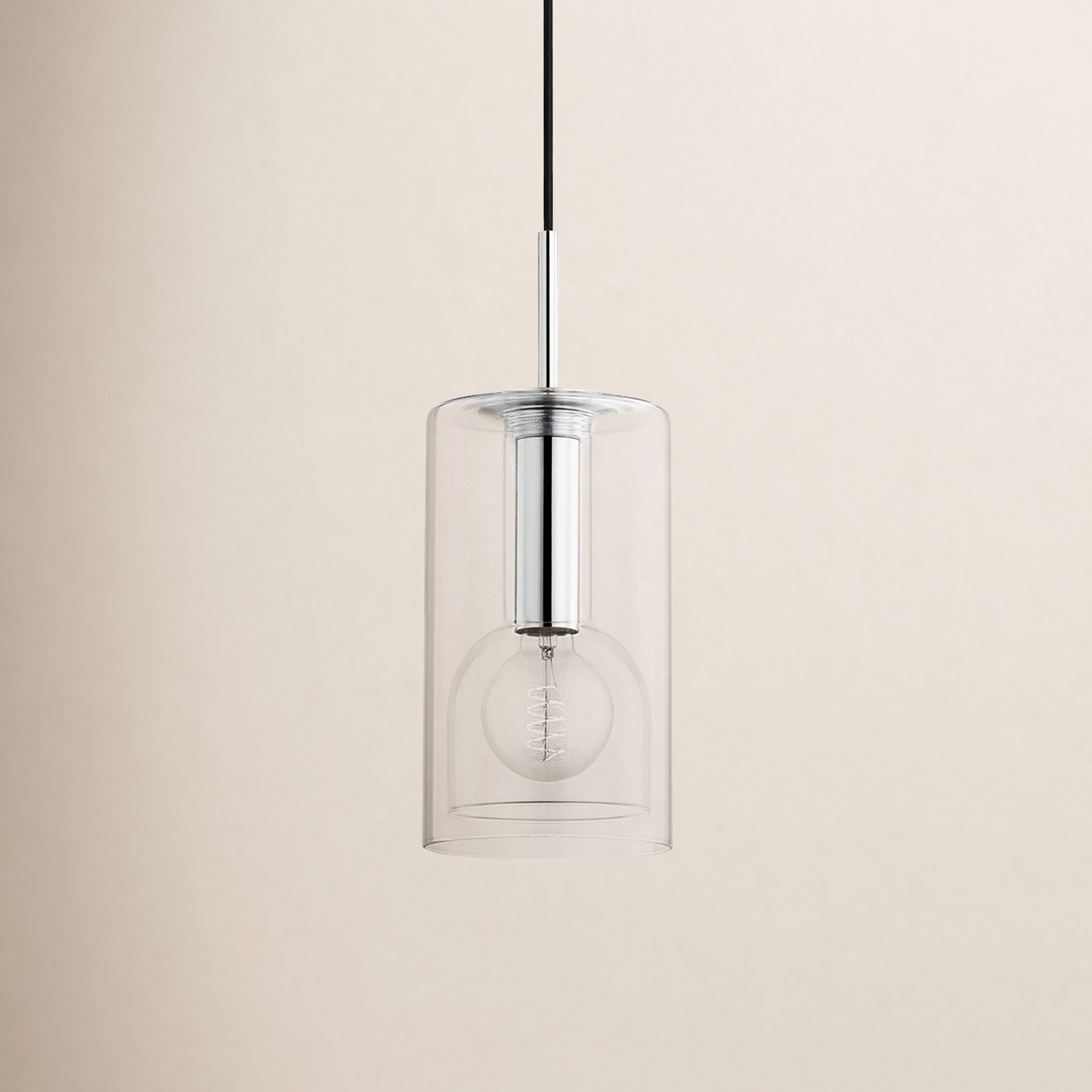 Adreille Single Light Glass Dimmable Pendant, Polished Nickel