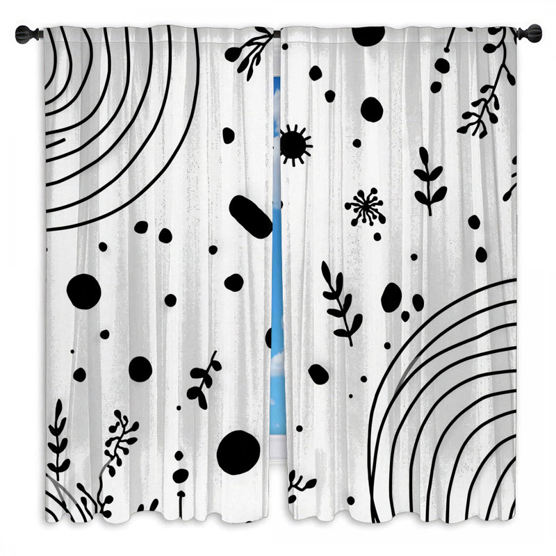 Rideaux de fenêtre abstraits Botanical Doodles noir et blanc Doodles obscurcissant et obscurcissant - 2 panneaux