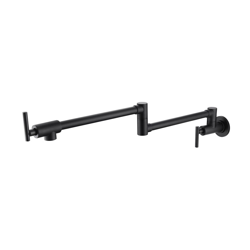Matte Black Wall Mounted Pot Filler Faucet, Brass, 360 Rotation & Folding Design, Double Handles For Effortless Water Regulation And Drip- Operation, Surface Finish Faucet In Black, Rotatable