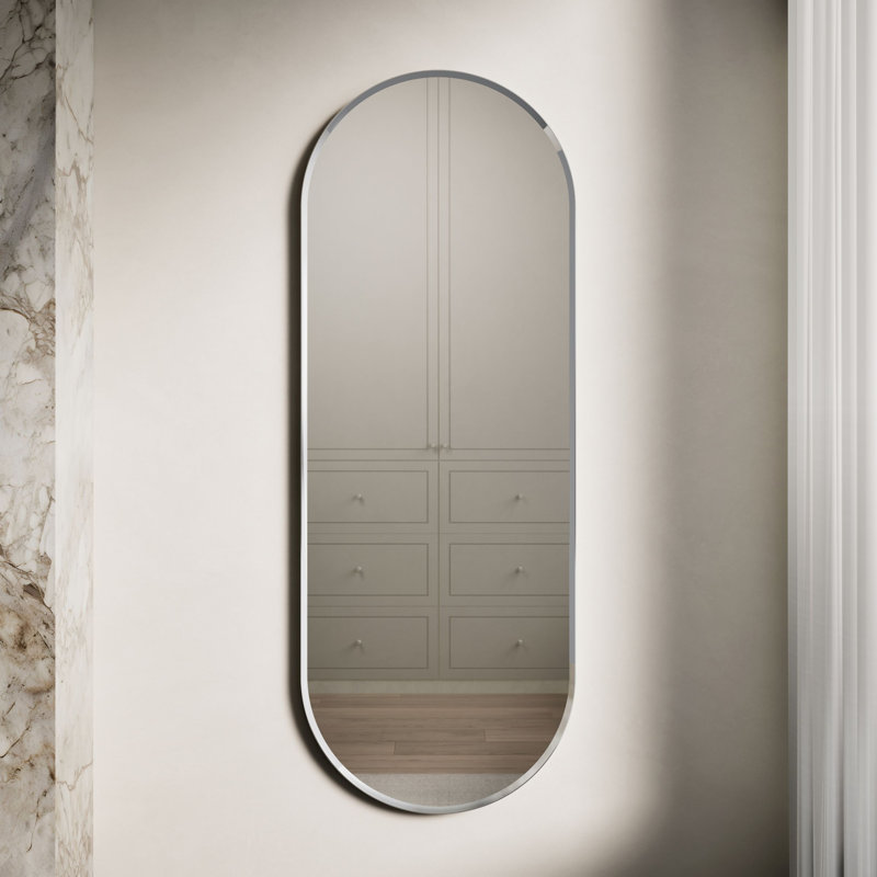 Essential Capsule Wall Mirror, Bathroom/Vanity Mirror with Frame, Polished Chrome, 60" x 22"
