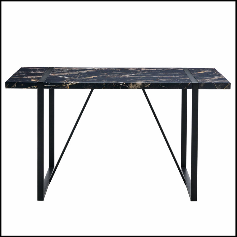 Table de salle à manger industrielle en bois aggloméré rectangulaire noire pour 4 à 6 personnes, Noir