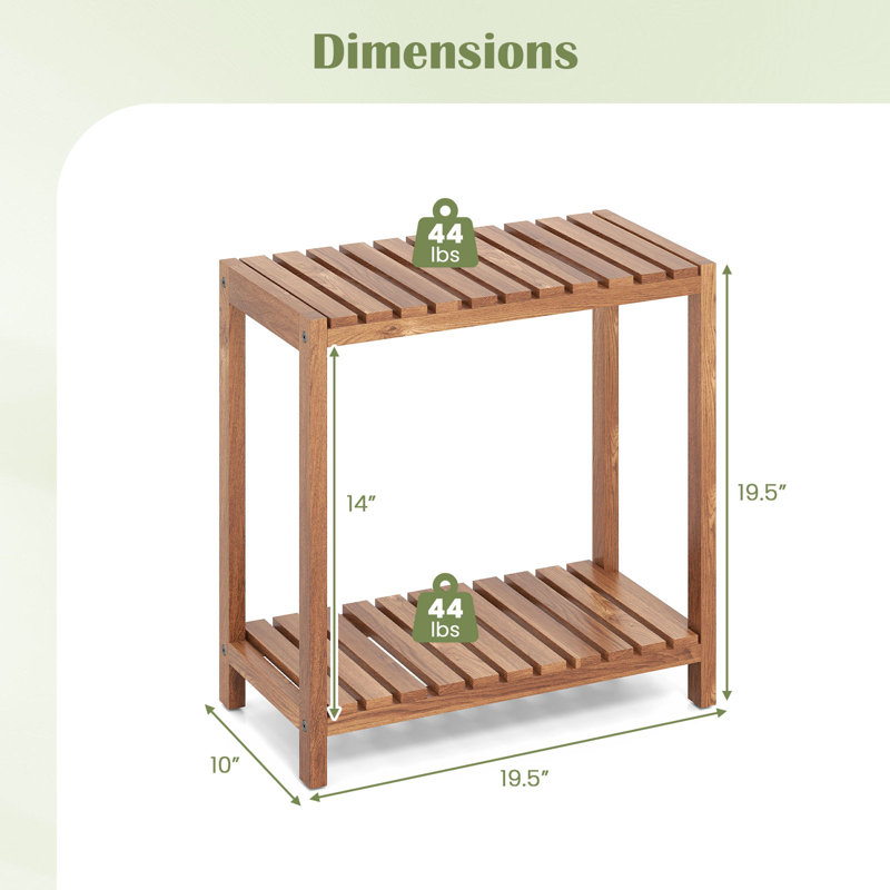Banc de rangement en teck à 2 niveaux avec 2 tablettes