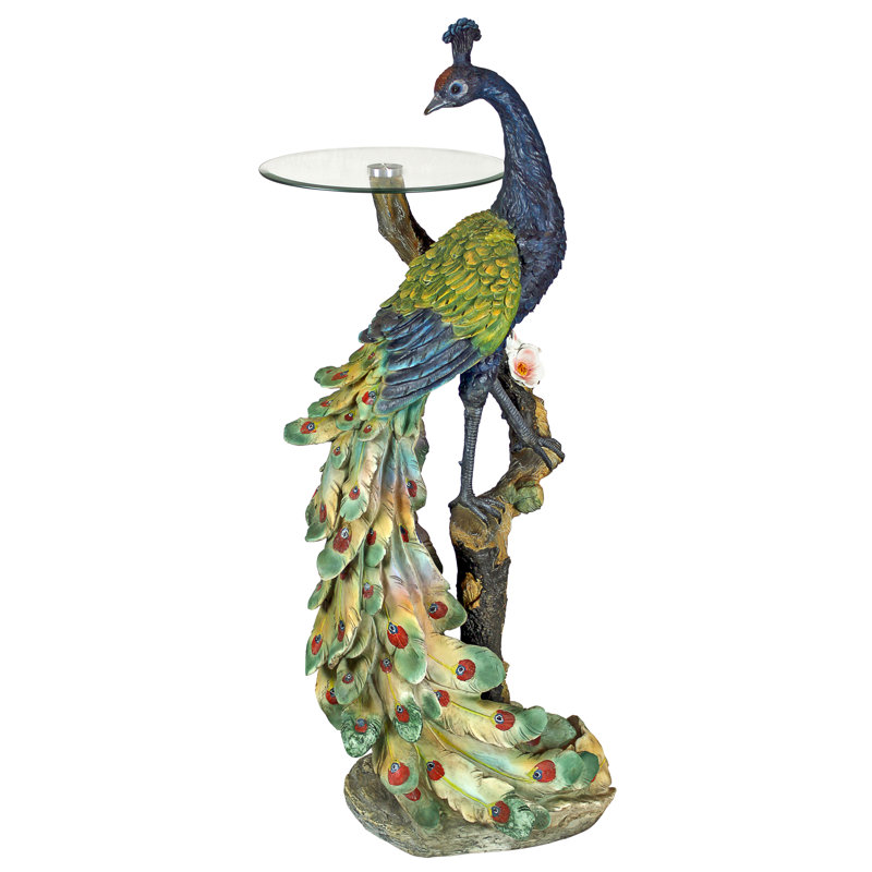 Life-Size Peacock Sculptural Glass-Topped Pedestal Table