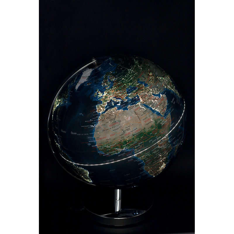 Tabletop Globe, Silver, 42cm H x 30cm W x 30cm D, Blue
