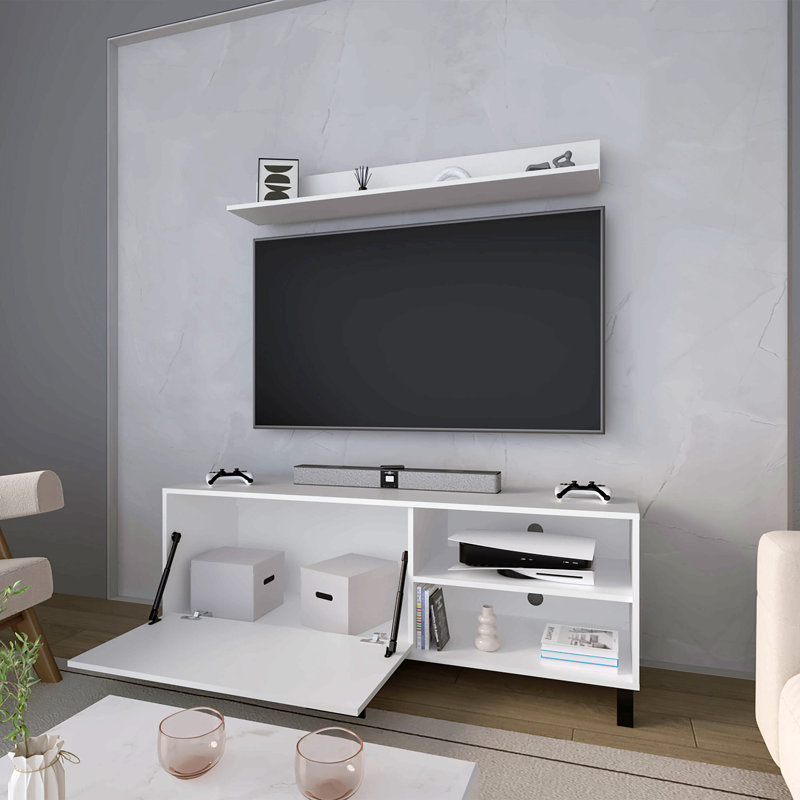 Meuble télé blanc avec rangement ouvert