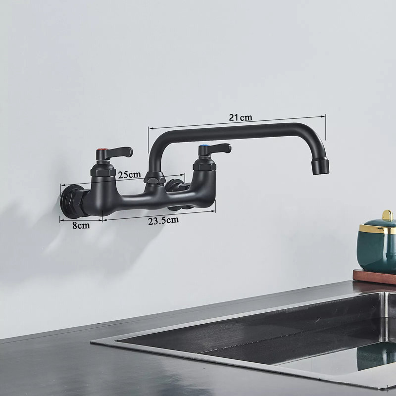 Double-Handle 2-Hole Wall-Mount Bridge Kitchen Faucet