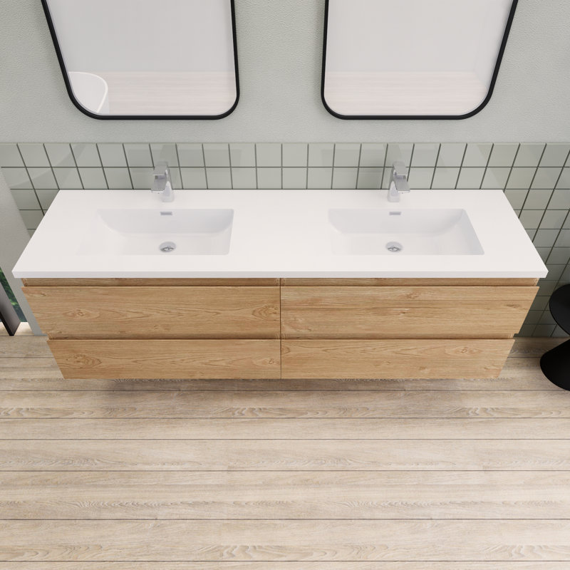 Alcester 71 " W Wall Mounted Wall Mounted Single Double Vanity Bathroom Vanity With Resin Top, England Oak