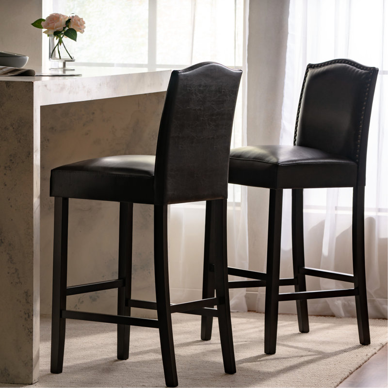 Paire Kd - Cuir reconstitué brun, pieds en noyer l 18,49 po x H 45,3 po x P 21,75 po, 2 po 21,75 po, bois d'hévéa avec finition noyer