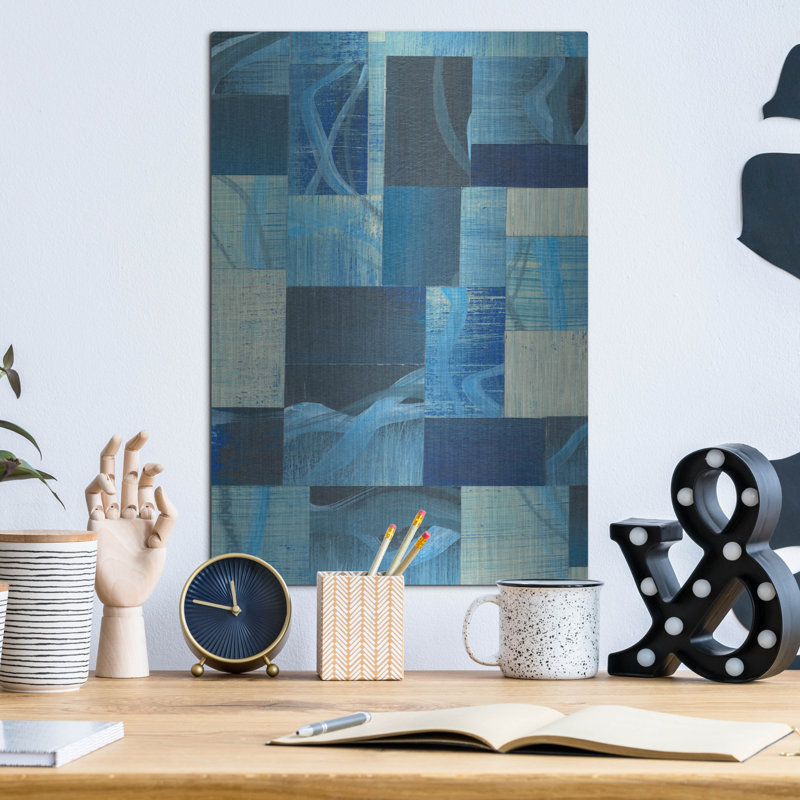 «Denim Blocks I» par Regina Moore, art mural en métal, H 16 po x l 12 po