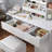 LED-Lit Vanity Desk with Built-In Power & Expandable Top – Storage Stool, Drawers & Adjustable Shelves