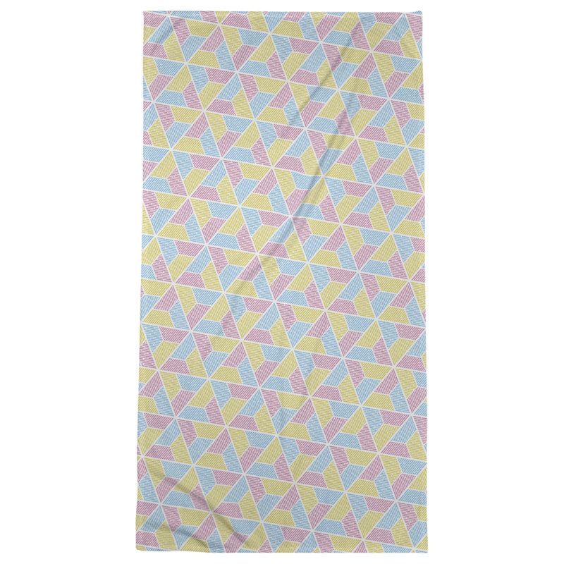 Serviette de bain trapézoïde, Jaune/Bleu/Rose