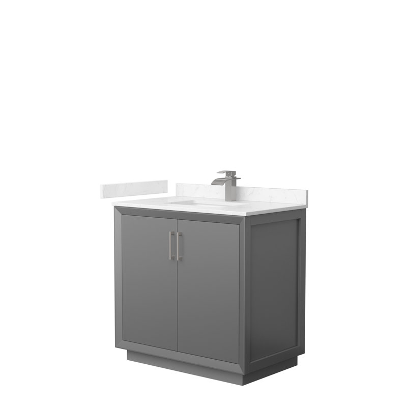 Ensemble de meuble-lavabo simple 36 po Strada_Carrara, Marbre de culture de Carrare, Gris foncé, Nickel brossé