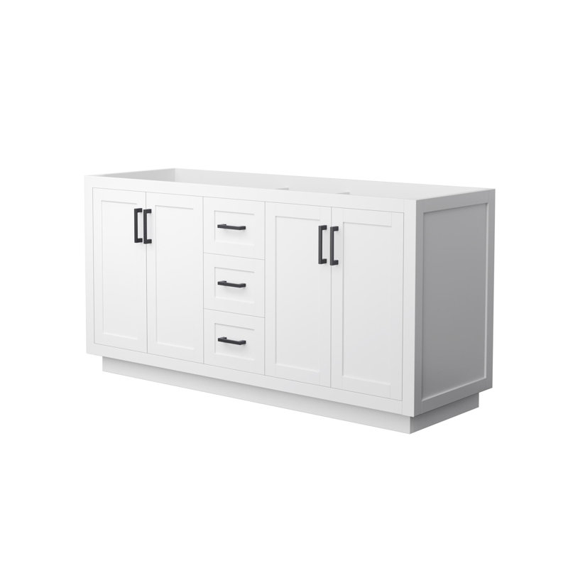 Base de meuble-lavabo double autoportant de 65,25 po Miranda seulement, Blanc / noir mat