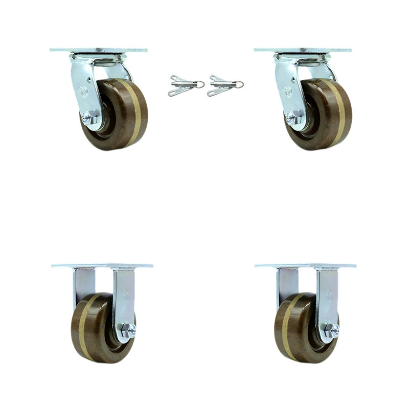 4 Inch High Temp Phenolic Caster Set with Roller Bearings 2 Swivel Lock 2 Rigid|SCC-30CS420-PHRHT-BSL-2-R-2