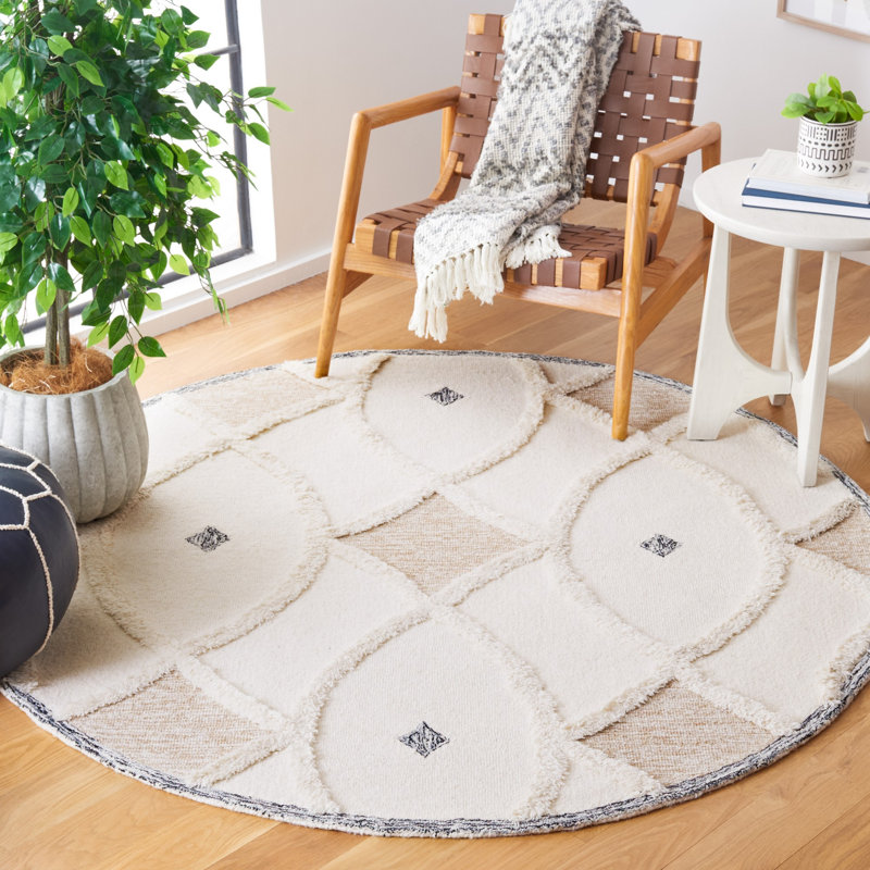 Tapis en laine / coton touffeté à la main Dalontae brun / ivoire, Rond 6 pi