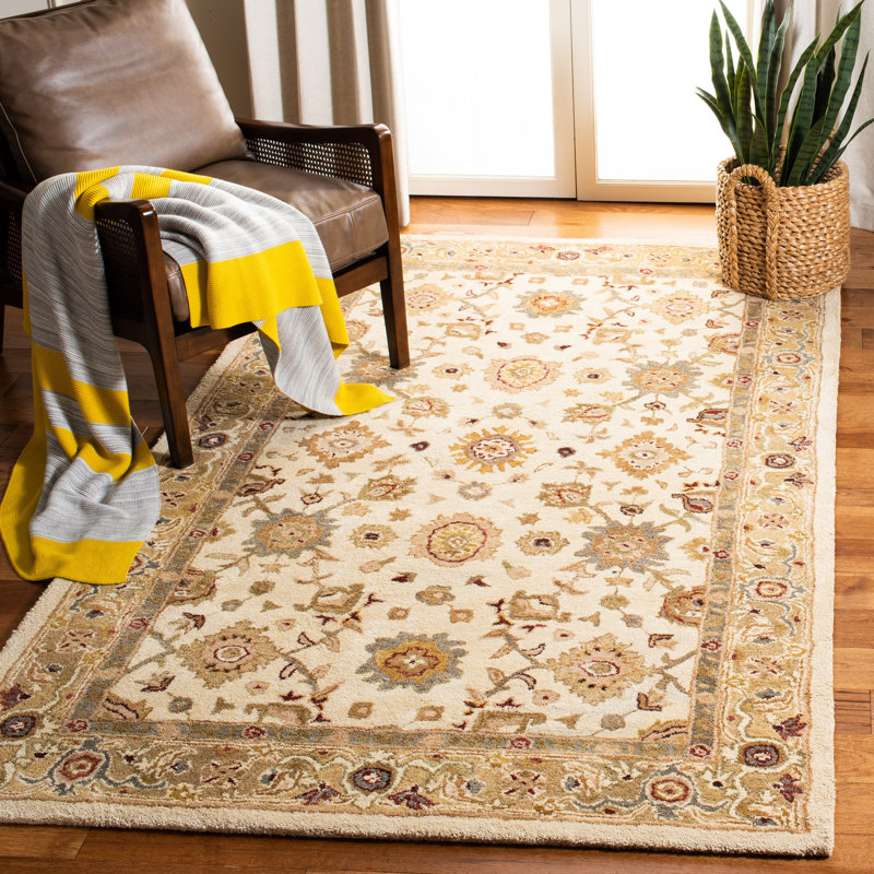 Ivory and Gold Handmade Tufted Wool 4' x 6' Rug