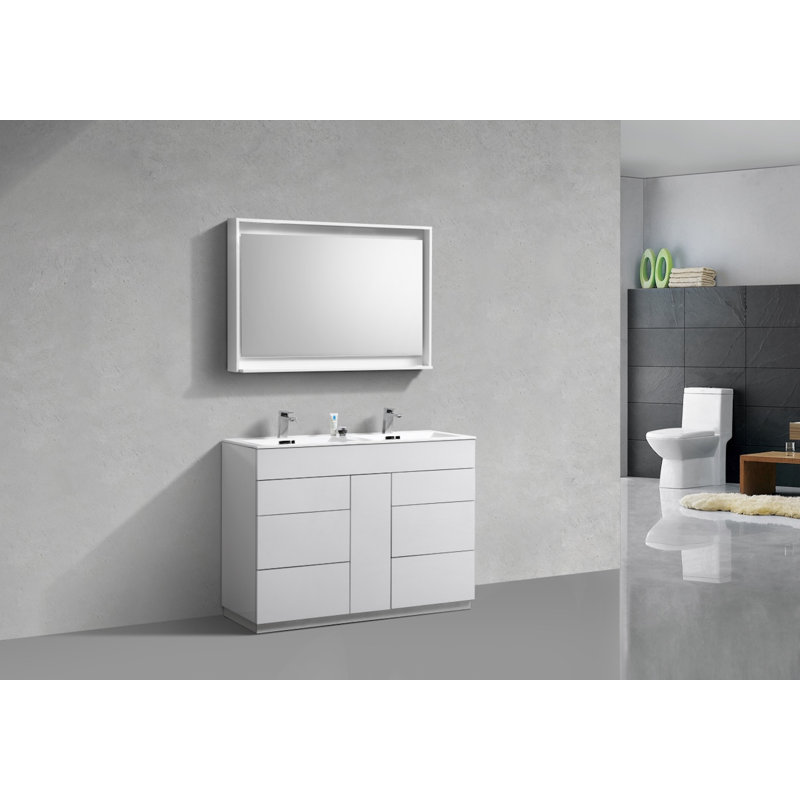 Ebling 47.5'' Double Bathroom Vanity with Acrylic Top, Gloss White