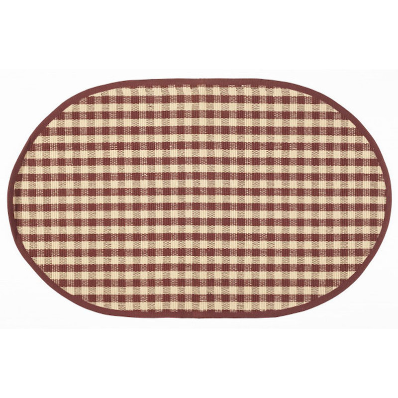 Tapis de sol ovale à carreaux bourgogne et beige Berry