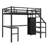 Twin XL Metal Loft Bed with L-Shaped Desk, USB, Wardrobe, Adjustable Shelf & LED Light, Black Space-Saving Bed-1888385673