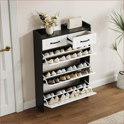 Shoe Cabinets, Black with 3 Flip Doors &amp; 2 Drawers, Large Storage | Minimalist | MDF/Particle Board