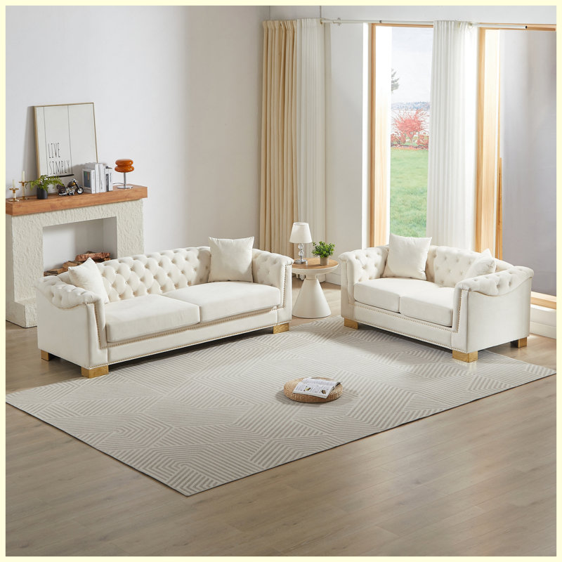 Ensemble de canapé Chesterfield moderne en velours à 3 et 2 places pour la maison et le bureau