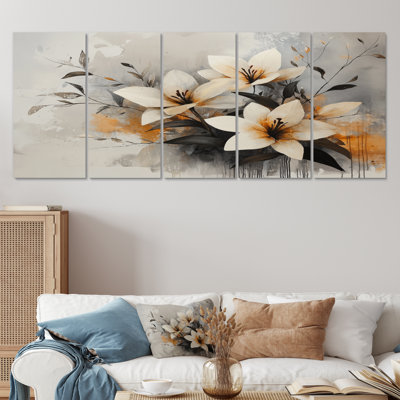 Jardin blanc doré de Lilie II - Or - Art mural traditionnel pour le salon