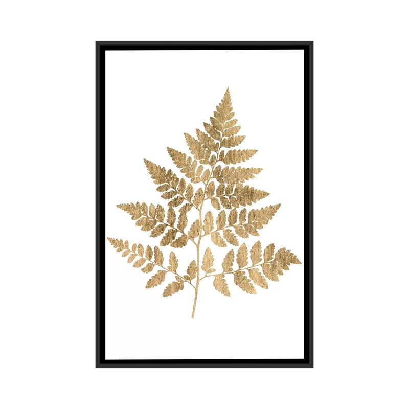 «Graphic Gold Fern I» - Impression sur toile tendue, H 48 po x l 32 po x P 1,5 po, Toile avec cadre noir, Pas de tapis