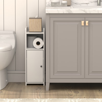 Furinno FULDA Bathroom Storage with Door, 4-Tier Bathroom Cabinet with Toilet Paper Holder Stand and Adjustable Shelves, 24H, for Small Spaces, Bathroom, White