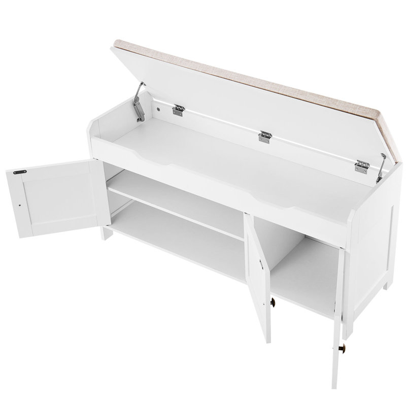 Shoe Bench with Cushion and Adjustable Shelf 41.3x13.8x19.8 Inch 3 Compartments