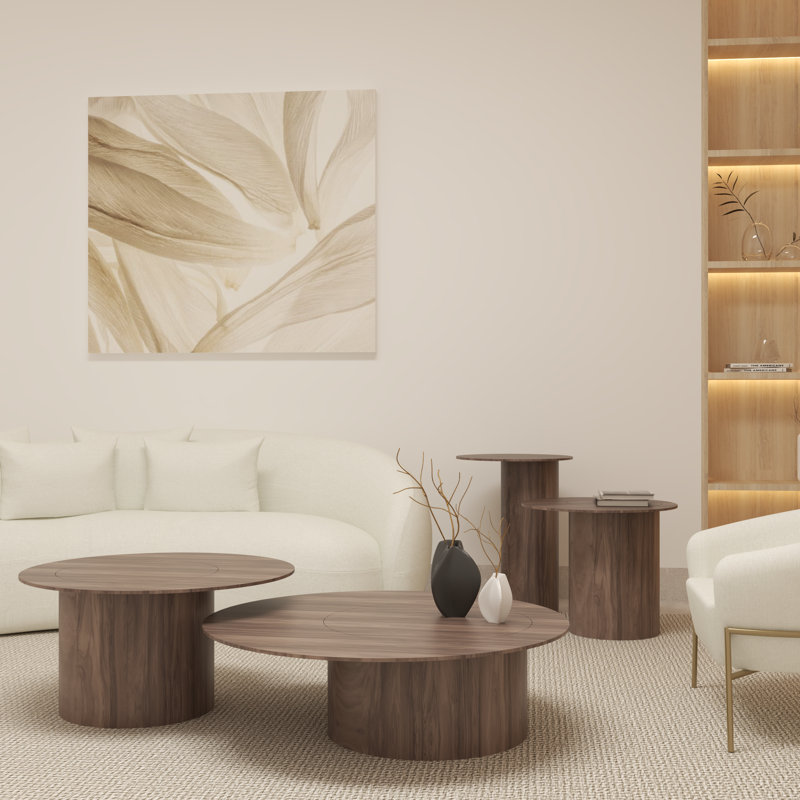 Cilíndrica Round Coffee Table, 11.81" H x 39.37" L x 39.37" W, American Walnut