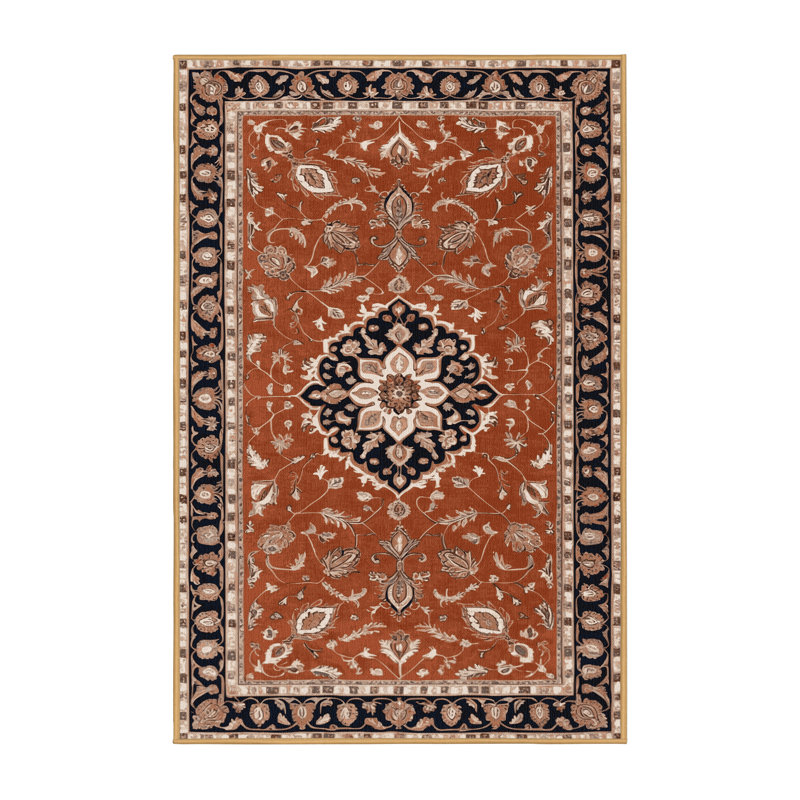 Tapis brun Tabriz lavable à la machine, Tapis de couloir 2 pi x 4 pi