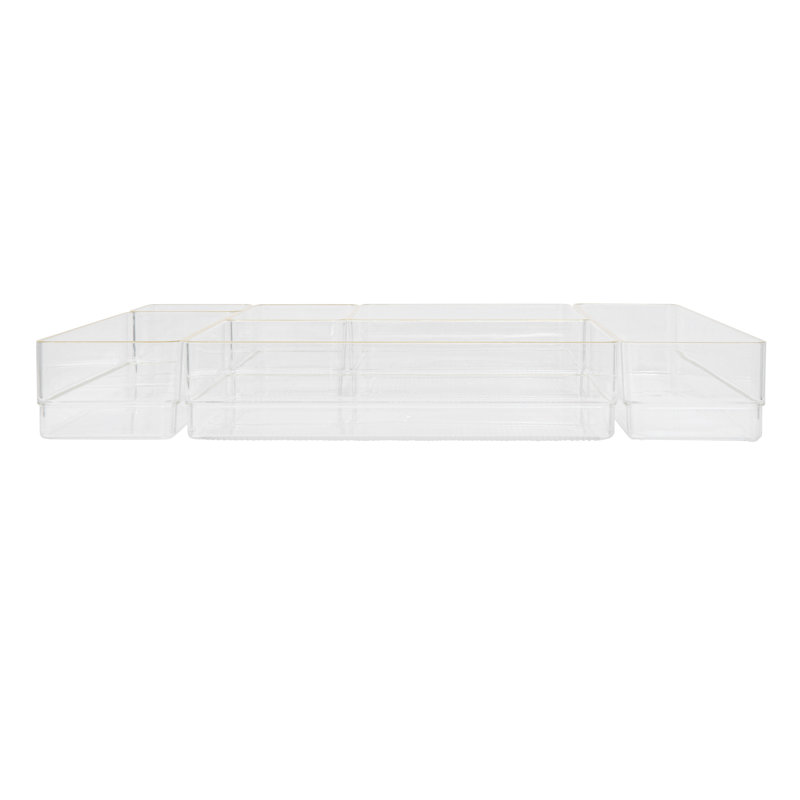 Clear Plastic Stackable Office Desk Drawer Organizers with Gold Trim, Set of 6