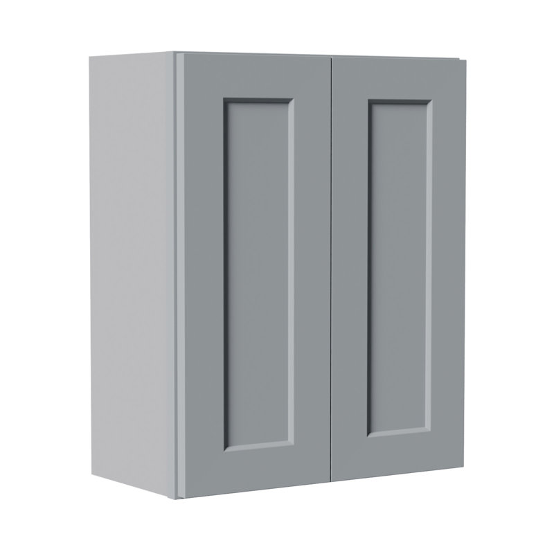 Gray Shaker Solid Wood Wall Cabinet With Soft-Close Doors, Adjustable Shelves - 24" Double Door Storage For Kitchen, Bathroom, Laundry, Garage (Easy Assembly, 24"W X 12"D X 30"H)
