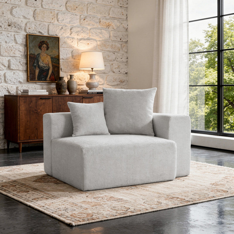 Méridienne rembourrée en velours côtelé avec coussin, Gris clair