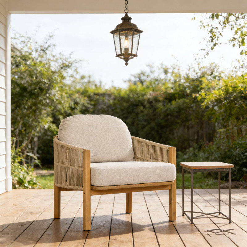 Fauteuil club d'extérieur en bois, Beige-1