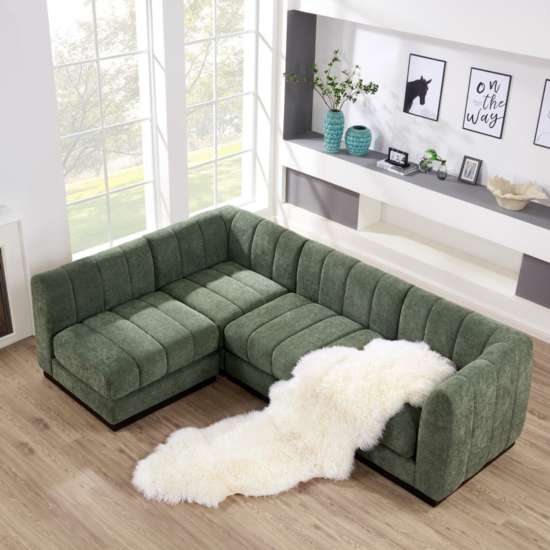 Canapé-lit modulaire en L Chenille, Chenille verte