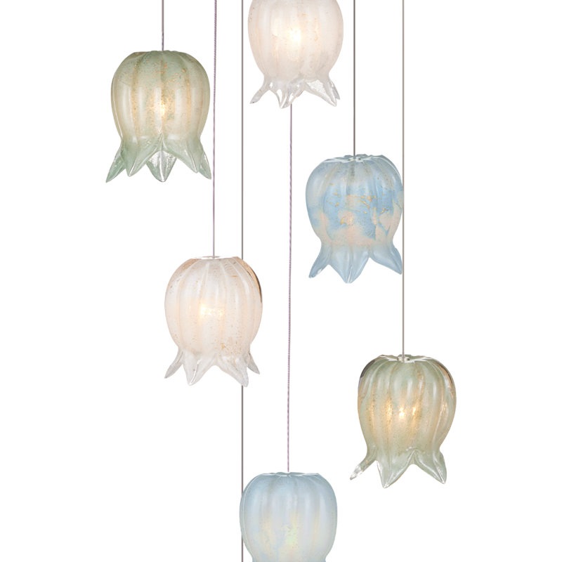 Polpo 7-Light Round Multi-Drop Pendant, 13" H x 13" W x 13" D, Blue/Green/White, 1050 Lumens