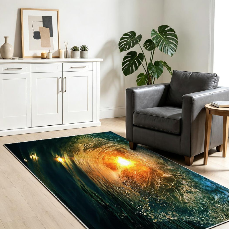 Tapis bleu lavable à la machine bleu, Rectangle 39 po x 63 po