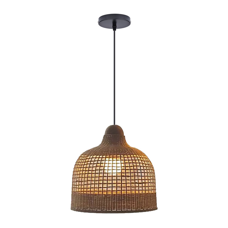 Luminaire suspendu 1 lumière dôme en bambou, H 11,81 po x l 13,77 po x P 13,77 po